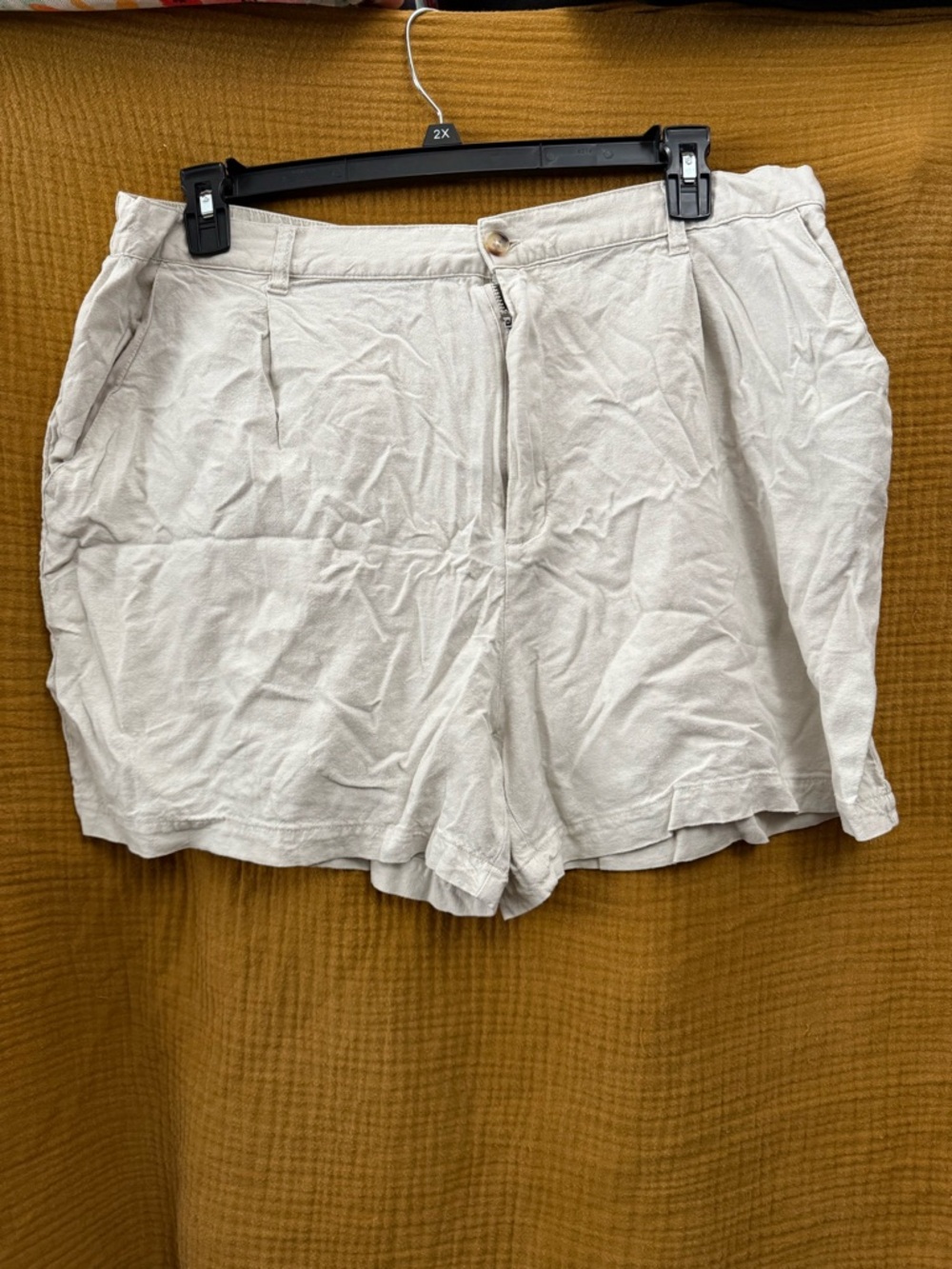 Time and Tru Light Tan High-Rise Pleated Shorts